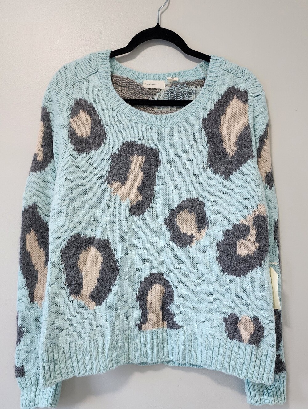 Sleeping on Snow Anthropologie Blue Leopard Knit Sweater L Italy
